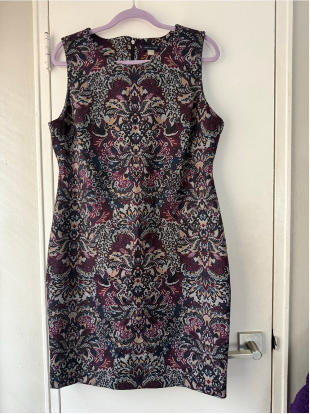 Tommy Hilfiger Paisley Print Sheath Dress Scuba Neck Sleeveless Sz 14 $129 NWT
